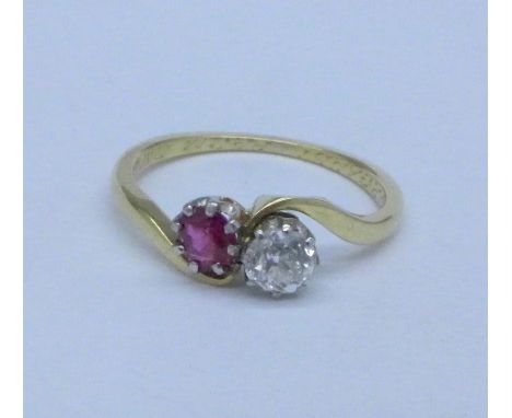 A yellow metal, ruby and diamond ring, 2.2g, L