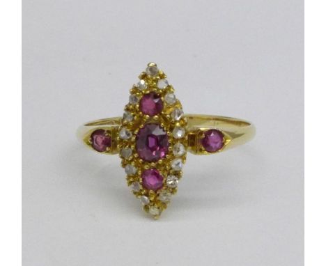 An 18ct gold, ruby and diamond ring, Chester 1904, 2.6g, P