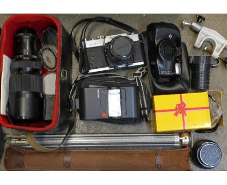 A Mamiya MSX500 35mm film camera, lenses, tripod, etc.