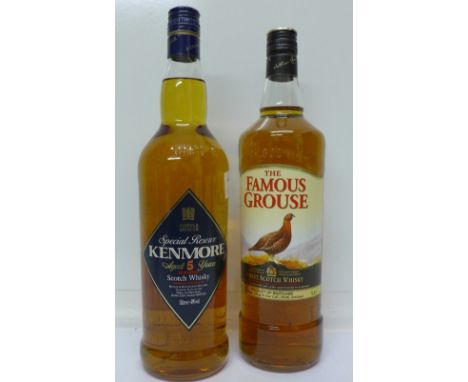 A bottle of Kenmore blended 5 Years Old Scotch Whisky and a bottle of The Famous Grouse Whisky