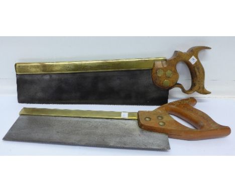 Two brass backed tenon saws, R. Groves & Sons, Sheffield, length of blade 35.5cm and Spear & Jackson, length of blade 30.5cm