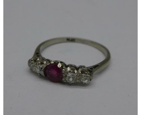 A platinum, ruby and diamond ring, 3g, P