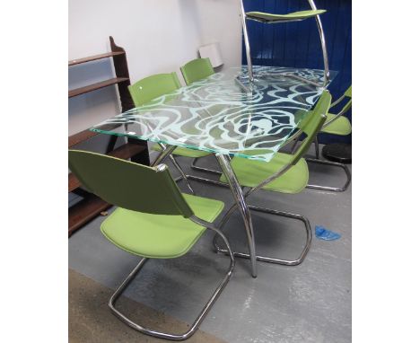 20th Century Italian designer dining room suite comprising: Caligaris plate glass dining table with chrome steel underframe t