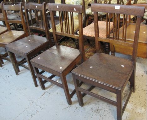 Pair of 19th Century stick back farmhouse kitchen chairs, together with another similar 19th Century farmhouse kitchen chair.