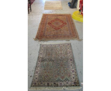 Small Persian design foliate carpet or runner, together with another Turkish design beige ground carpet with geometric and fo