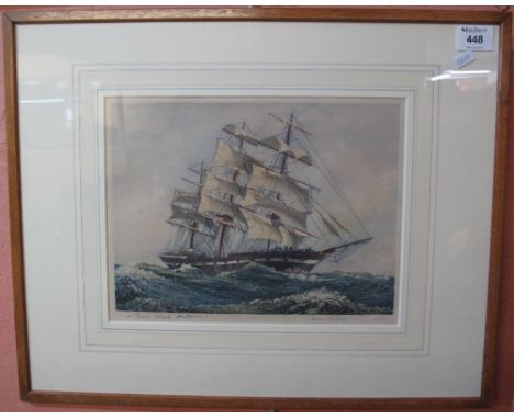 James Priddy, 'Fair Wind Astern', coloured etching, signed in pencil.  Framed and glazed.(B.P. 24% incl. VAT)