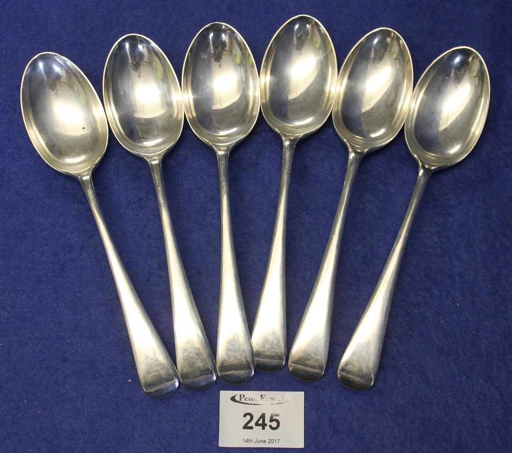 Set of six silver dessert spoons, Sheffield hallmarks, Walker and Hall
