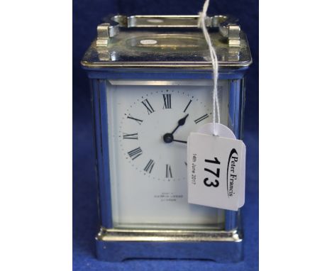 French brass carriage clock marked: B&Co., Made in Paris, in chromed finish case.  The face marked: Mappin and Webb, London.(