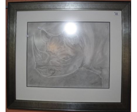 Gil Gregory, 'Black Rhino', original pencil sketch.  Framed and glazed.(B.P. 24% incl. VAT)