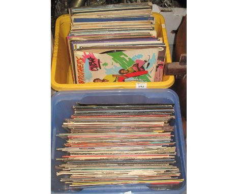 Two plastic crates of vinyl long playing records, mainly pop and easy listening.(B.P. 24% incl. VAT)