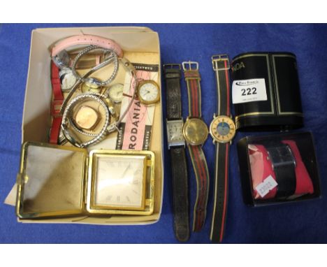 Small box of assorted wristwatches to include: modern; Sekonda; Timex; Estyma travel clock etc.(B.P. 24% incl. VAT)