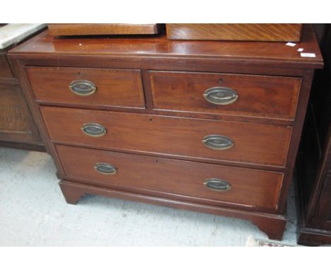 19th Century mahogany inlaid, straight fronted chest of two short and two long drawers on bracket feet.(B.P. 24% incl. VAT)