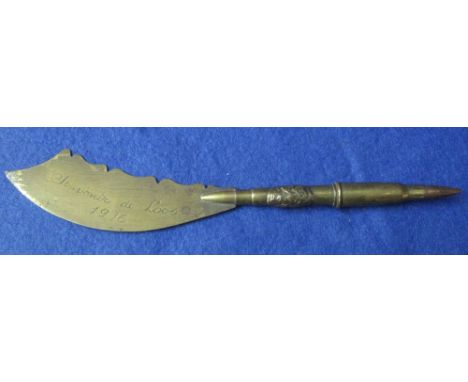 Trench art brass First World War period letter knife 'Souvenir de Loos, 1916'.(B.P. 24% incl. VAT)