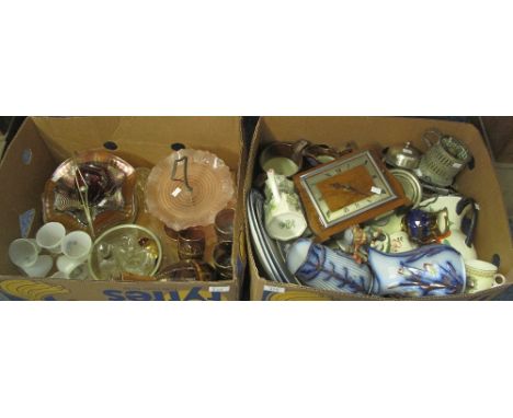 Two boxes of assorted items to include: various 19th Century and other dresser jugs, including Masons Paynsley blue and white