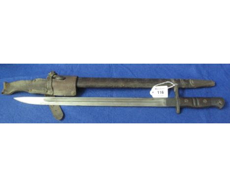 First World War period Remington sword bayonet dated: 1913, with leather covered scabbard and leather frog.(B.P. 24% incl. VA