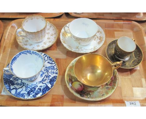 Five assorted cabinet cups and saucers to include: Royal Worcester; Aynsley; Spode; Minton and Royal Crown Derby china. (5)(B