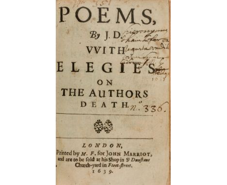 Donne (John) Poems, by J.D. with Elegies on the Authors Death, third collected edition, lacks engraved portrait frontispiece,