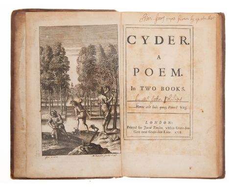 Philips (John) Cyder. A poem. In two books, first edition, large paper issue, presentation copy with ink inscription "1708 Gi