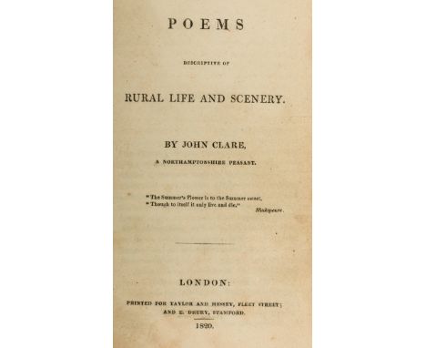 Clare (John) Poems Descriptive of Rural Life and Scenery, first edition, lacking half-title and advertisements, top portion o