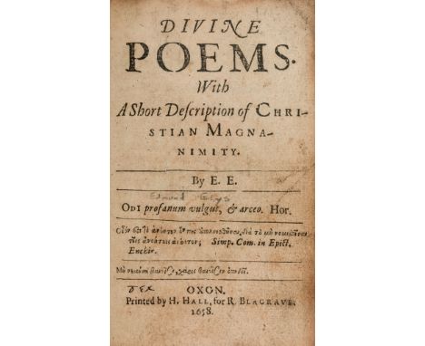 E[lys] (E[dmund]) Divine Poems. With a short description of Christian magnanimity, first edition, ink inscriptions to title v