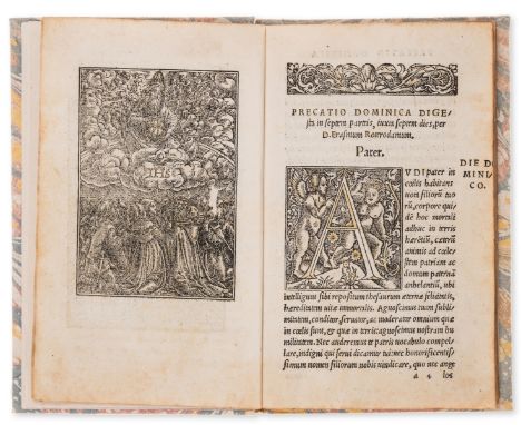 Erasmus (Desiderius) Precatio Dominica in septem portiones distributa, first illustrated edition, collation: a-b8 c4, woodcut