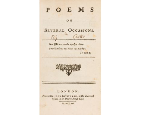 [Carter (Elizabeth)] Poems on Several Occasions, first edition, errata f., ink inscription to title and endpapers, contempora