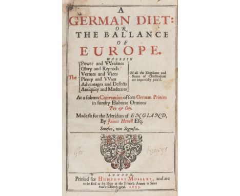 Howell (James) A German Diet: or, the Balance of Europe, first English edition, engraved frontispiece, title in red and black