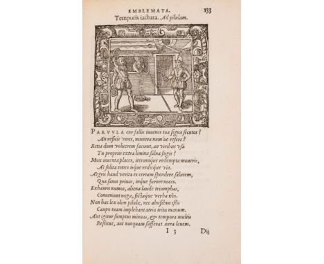 Tennis.- Sambucus (Johannes) Emblemata, cum aliquot nummis antiqui operis, first edition, collation: A-P8, woodcut title, por