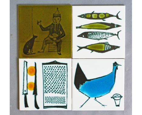 Ann Wynn Reeves and Kenneth Clark - Five assorted 6in dust pressed tiles with various decoration to include Little Jack Horne