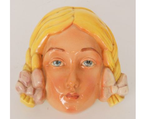 A Beswick model 393 wall mask formed as a young girl with blonde plaited hair, printed Beswick Ware mark, length 20.5cm