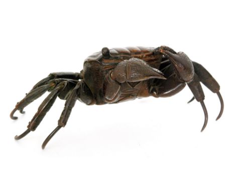 A 19th Century Japanese bronze study of a crab with articulated claws and limbs, all in naturalistic finish, width 25cm, unma