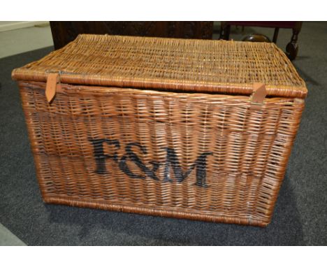 A wicker picnic hamper, stenciled Fortnum & Mason width 76cm, together with another case. (2)