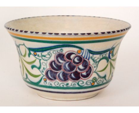 A Carter Stabler and Adams, Poole Pottery shape 406 bowl decorated in the TH pattern with a wide band of hand painted grapes 