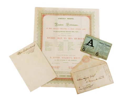 Charles Dickens (1812-1870) - An invitation card to Mrs Talfourd to an 'Amateur Performance at Miss Kelly's Theatre, 73, Dean