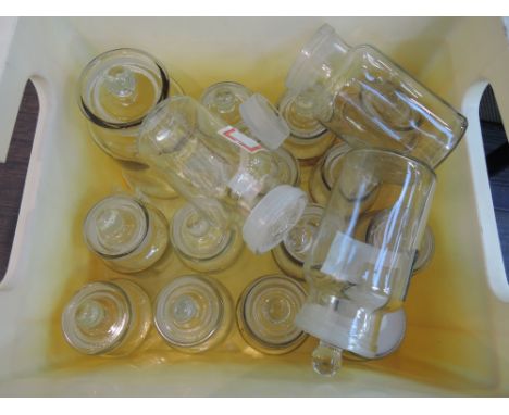 A box of vintage sweet/spice jars