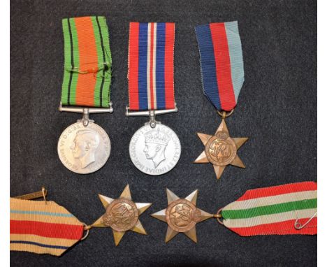 Medals, WW2, Local Interest, group of five, 1939-1945 Star, Africa Star (1st Army clasp), Italy Star, Defence Medal, 1939-194