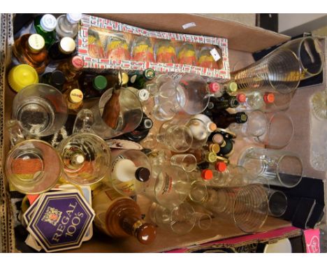 Alcohol miniatures including whisky, cognac, gin, etc; a set of six Whyte & Mackay advertising whisky tumblers; others drinki
