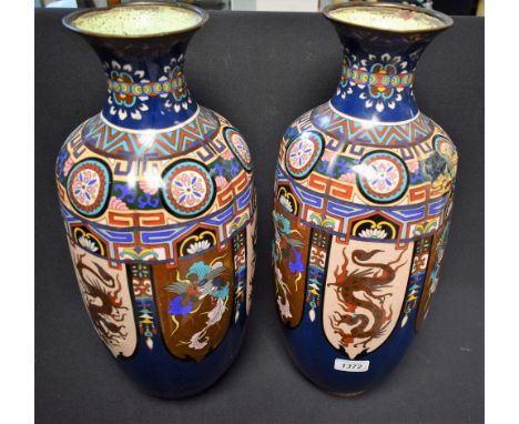 A pair of Chinese cloisonne vases, one previously converted as a lamp base, 45.5cm high