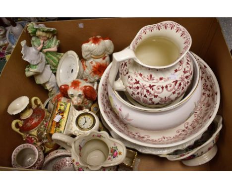 Ceramics - a Victorian T. G. & F. Booth wash set comprising jug, bowl, soap dish etc; Continental bisque figures; a mid 20th 