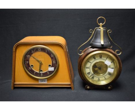 A novelty bespoke alarm clock; a Smiths mantel clock (2) 