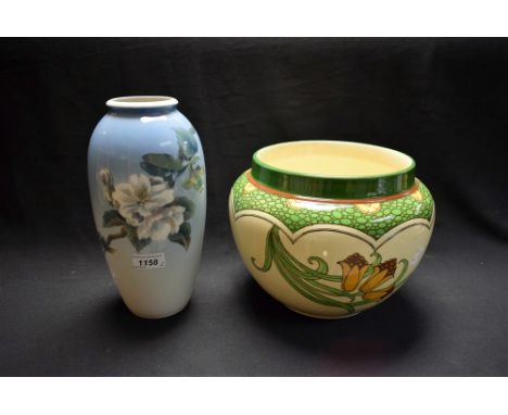 A Royal Doulton Art Nouveau Lilies jardiniere, D3434; a Royal Copenhagen Apple Blossom vase (2)