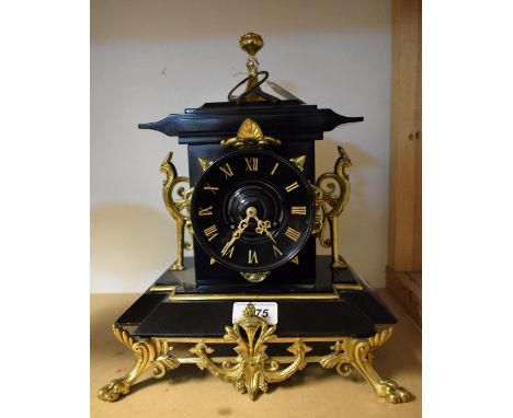 A French slate brass mounted mantel clock