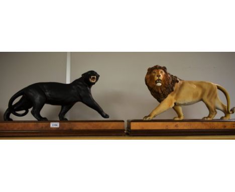 Franklin Mint ceramic model of a black panther, Silent Rage, rectangular wooden plinth, certificate; another Franklin Mint mo