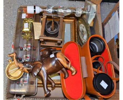 A replica model of Leonardo Da Vinci's hydraulic wheel with mill; a brass and petit point clock; a pair of binoculars, cased;
