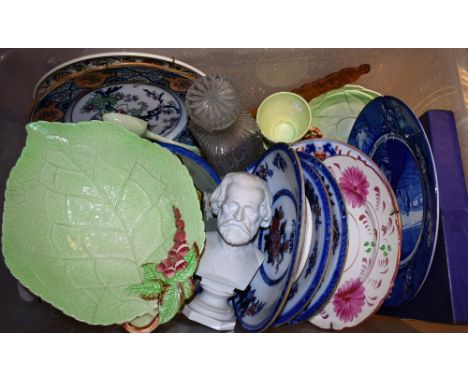 Ceramics - Carltonware, Victorian ironstone plates, Wedgwood, a Parianware bust, silver photograph frame; etc 