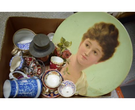 Ceramics - a Victorian circular charger, hand painted with the portrait of a beautiful girl, 42.3cm diamter, written in penci