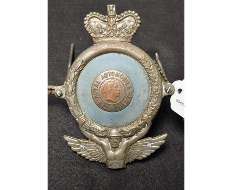 An Edward VII Royal Automobile Club car badge with crown and mercury
