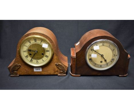 An oak mantel clock; another smaller (2) 
