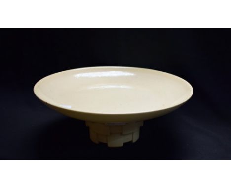 A French Harva art pottery circular comport, the dished circular plateau of plain design, supported on a cubist influenced st