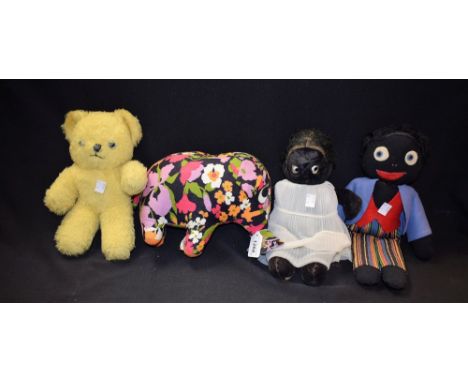 Childrens Toys - a Merrythought Hygenic toys black doll, with googley eyes, label to foot; another, cloth; a Chad Valley elep